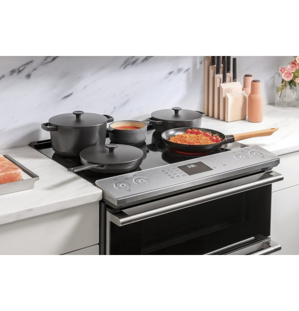 Cafe CES750M2NS5 Café 30" Smart Slide-In, Front-Control, Radiant And Convection Double-Oven Range In Black