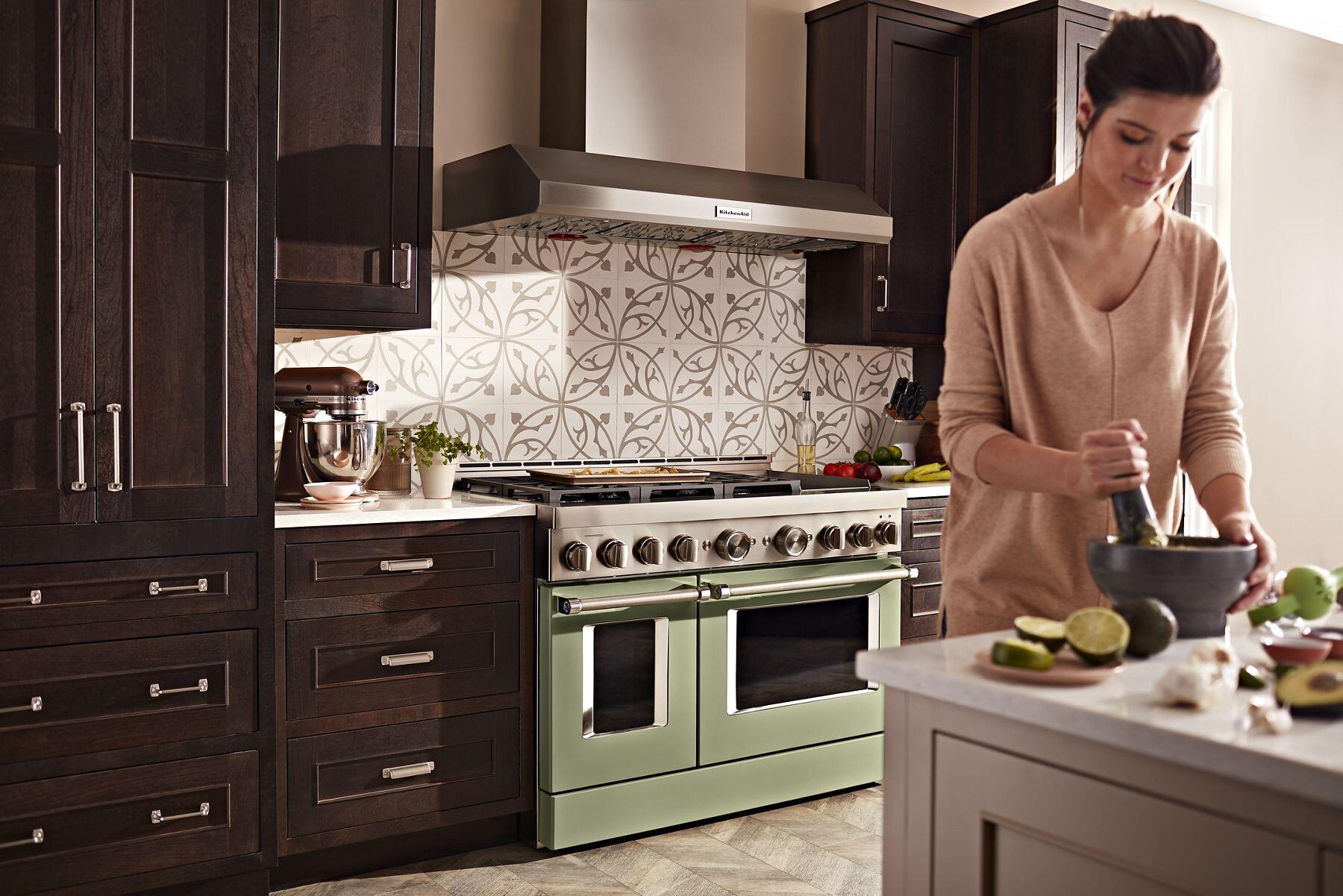 Kitchenaid KFGC558JAV Kitchenaid® 48'' Smart Commercial-Style Gas Range With Griddle - Avocado Cream