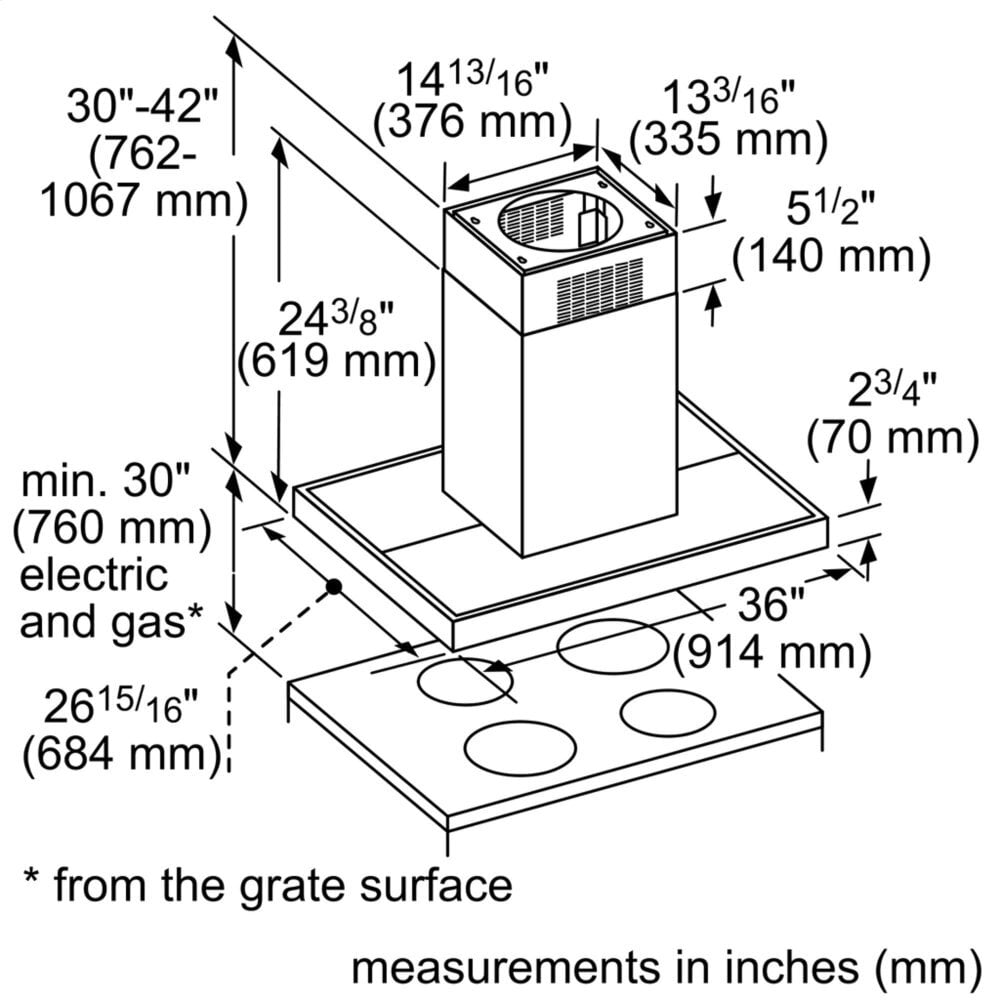 Thermador HMIB36WS 36-Inch Masterpiece® Box Island Hood With 600 Cfm