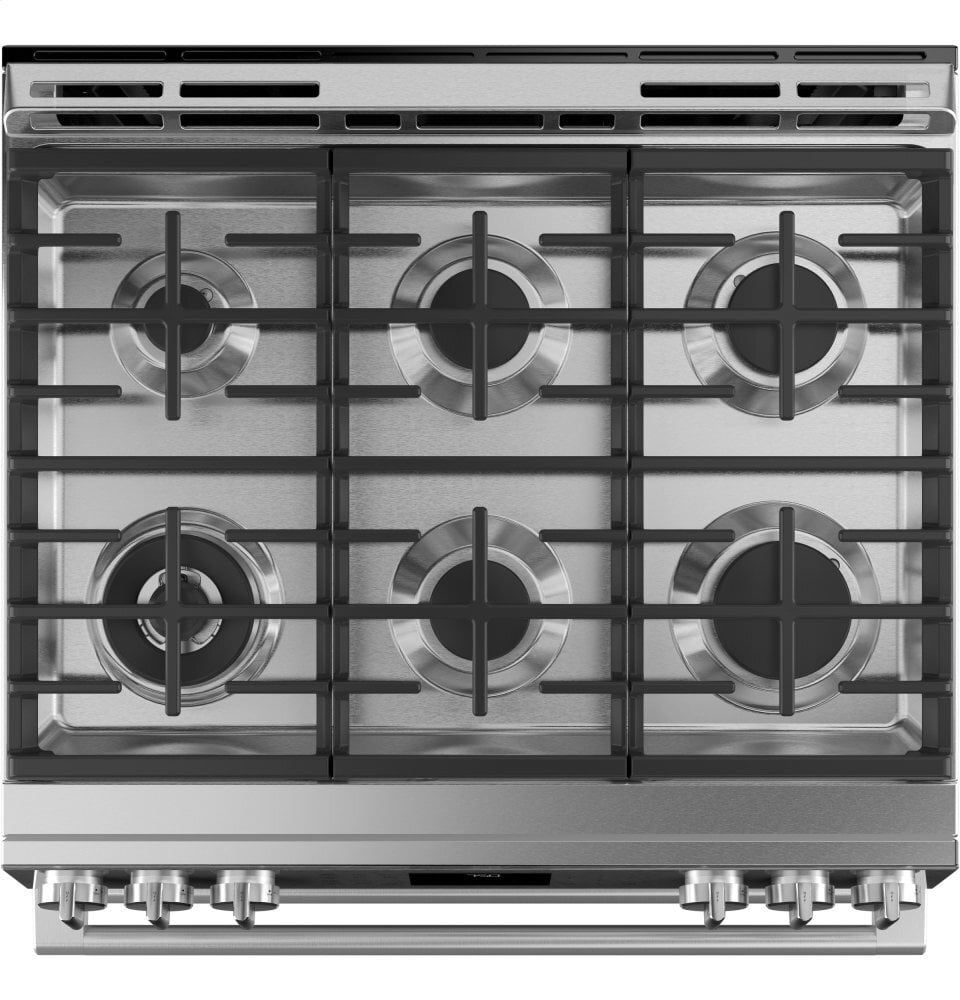Cafe CGS750M2NS5 Café 30" Smart Slide-In, Front-Control, Gas Double-Oven Range With Convection In Platinum Glass