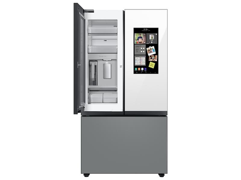 Samsung RF30BB69006M Bespoke 3-Door French Door Refrigerator (30 Cu. Ft.) - With Top Left And Family Hub™ Panel In White Glass - And Matte Grey Glass Bottom Door Panel