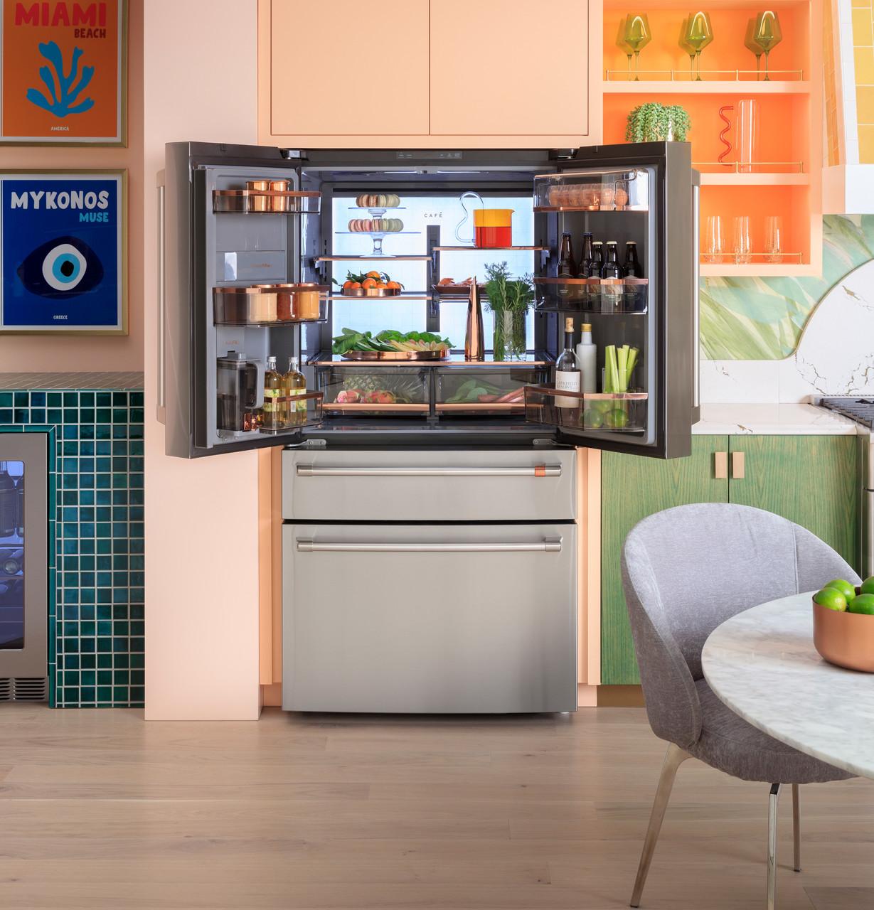 Cafe CGE29DM5TS5 Café™ Energy Star® 28.7 Cu. Ft. Smart 4-Door French-Door Refrigerator In Platinum Glass With Dual-Dispense Autofill Pitcher