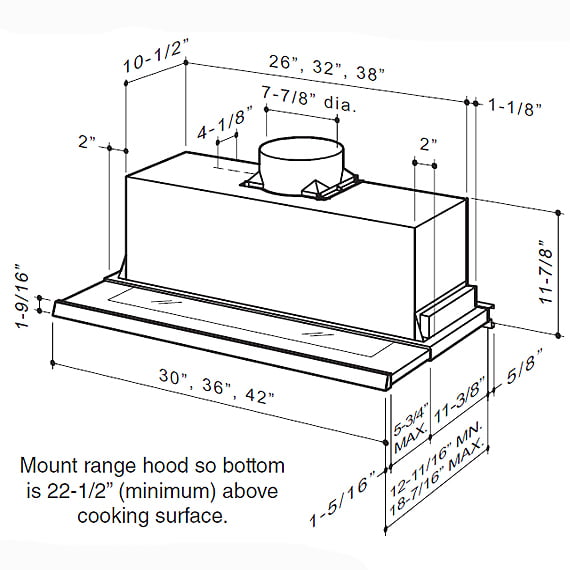 Best Range Hoods U10242SBE 42" Stainless Steel Built-In Range Hood With External Blower Options