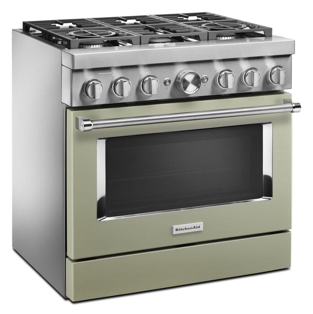 Kitchenaid KFDC506JAV Kitchenaid® 36'' Smart Commercial-Style Dual Fuel Range With 6 Burners - Avocado Cream
