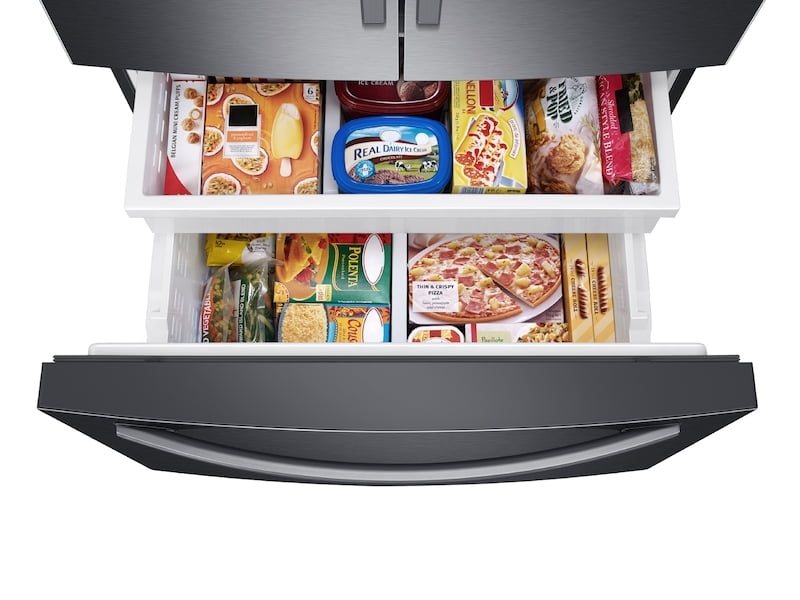 Samsung RF27T5501SG 26.5 Cu. Ft. Large Capacity 3-Door French Door Refrigerator With Family Hub™ And External Water & Ice Dispenser In Black Stainless Steel