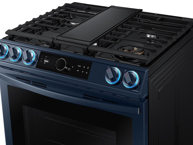 Samsung NX60A8711QN 6.0 Cu. Ft. Smart Bespoke Slide-In Gas Range With Smart Dial & Air Fry In Navy Steel