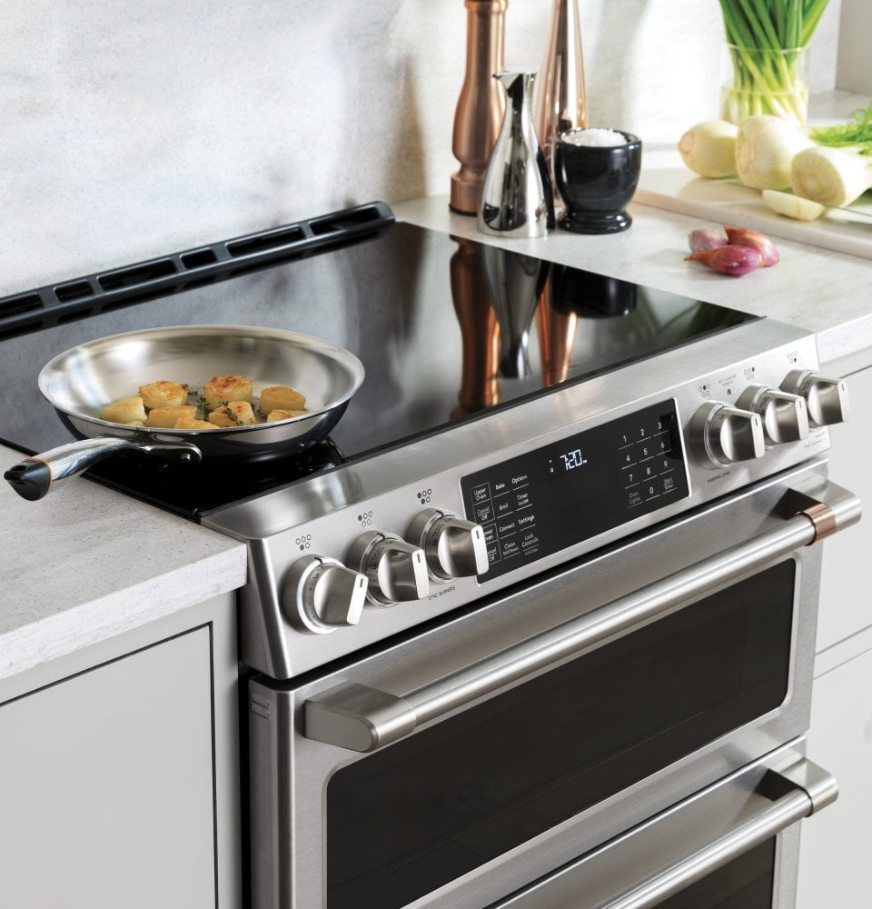 Cafe CHS900P2MS1 Café 30" Smart Slide-In, Front-Control, Induction And Convection Range With Warming Drawer