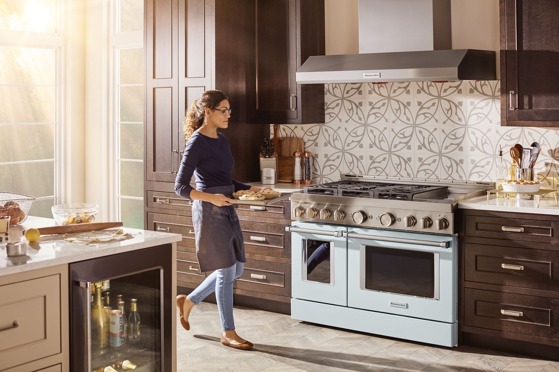 Kitchenaid KFGC558JMB Kitchenaid® 48'' Smart Commercial-Style Gas Range With Griddle - Misty Blue