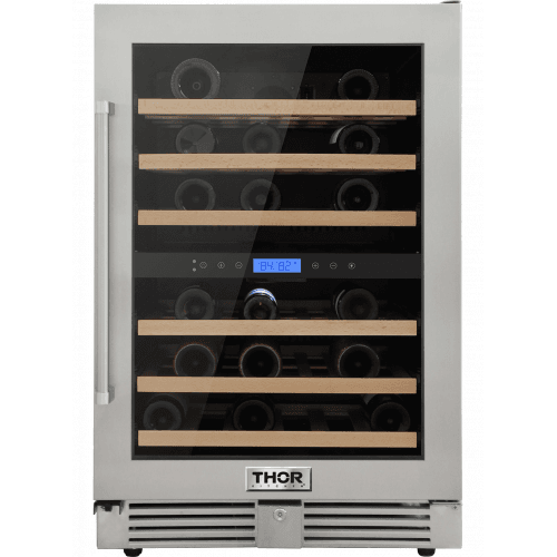 Thor Kitchen TWC2401DO Thor Kitchen 24In. 46-Bottles Indoor/Outdoor Independent Dual Zone Wine Cooler In 304 Stainless Steel With Full Extension Smooth-Glide Wine Racks And Electronic Touch Control