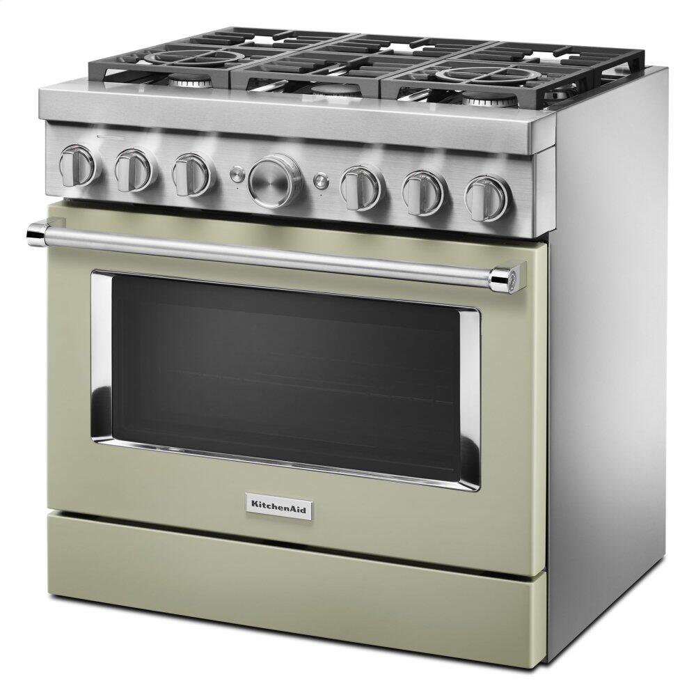 Kitchenaid KFDC506JAV Kitchenaid® 36'' Smart Commercial-Style Dual Fuel Range With 6 Burners - Avocado Cream