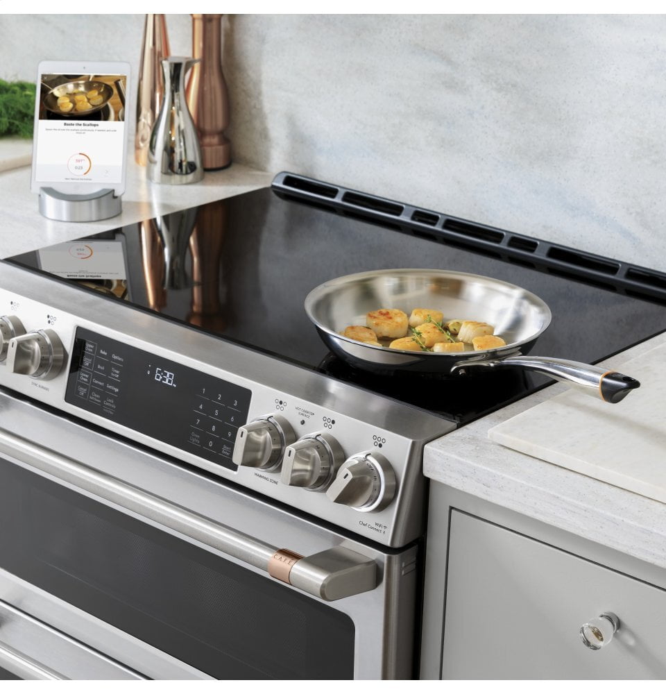 Cafe CHS900P2MS1 Café 30" Smart Slide-In, Front-Control, Induction And Convection Range With Warming Drawer
