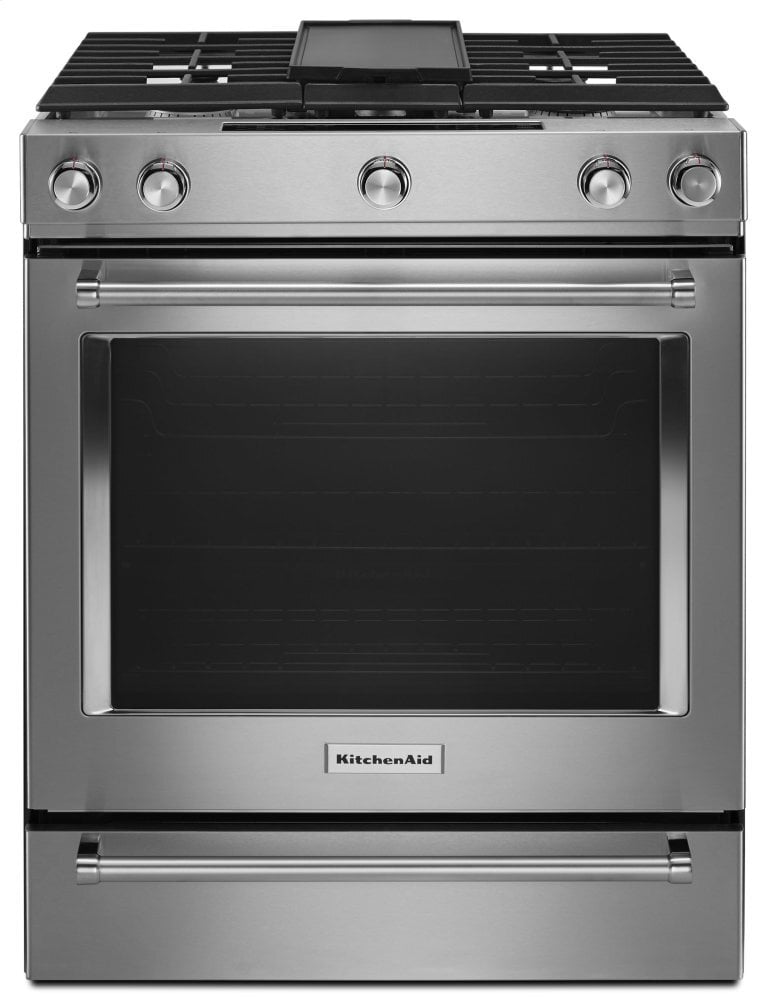 Kitchenaid KSDB900ESS 30-Inch 5-Burner Dual Fuel Convection Slide-In Range With Baking Drawer - Stainless Steel
