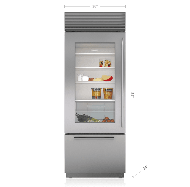 Sub-Zero BI30UGSTHRH 30" Classic Over-And-Under Refrigerator/Freezer With Glass Door