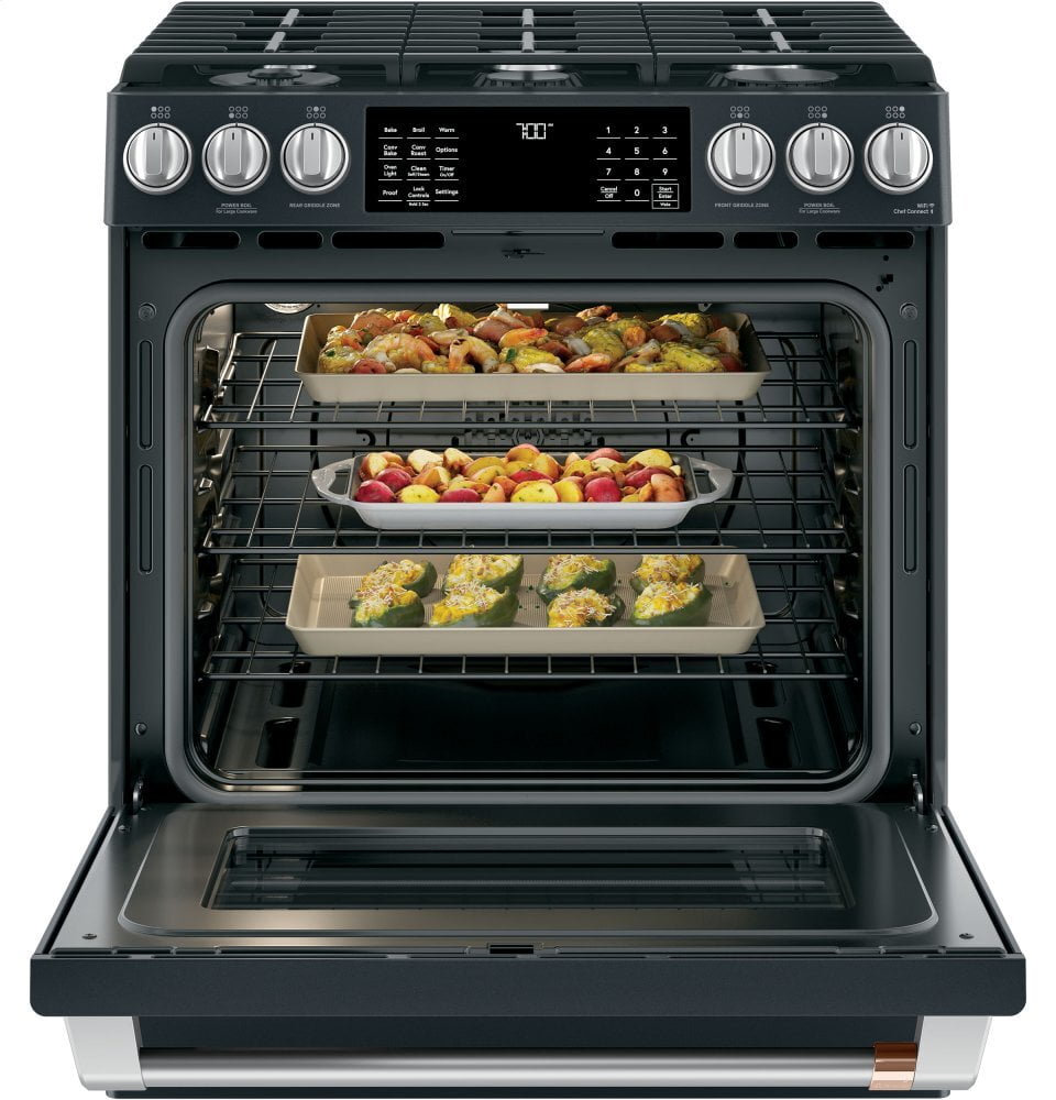 Cafe CGS700P3MD1 Café 30" Smart Slide-In, Front-Control, Gas Range With Convection Oven