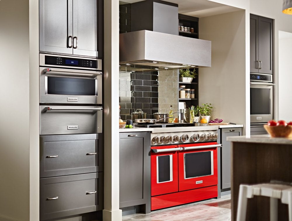 Kitchenaid KFDC558JPA Kitchenaid® 48'' Smart Commercial-Style Dual Fuel Range With Griddle - Passion Red