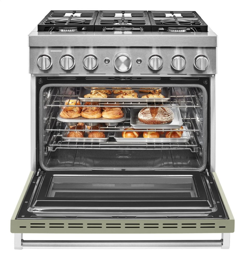 Kitchenaid KFDC506JAV Kitchenaid® 36'' Smart Commercial-Style Dual Fuel Range With 6 Burners - Avocado Cream