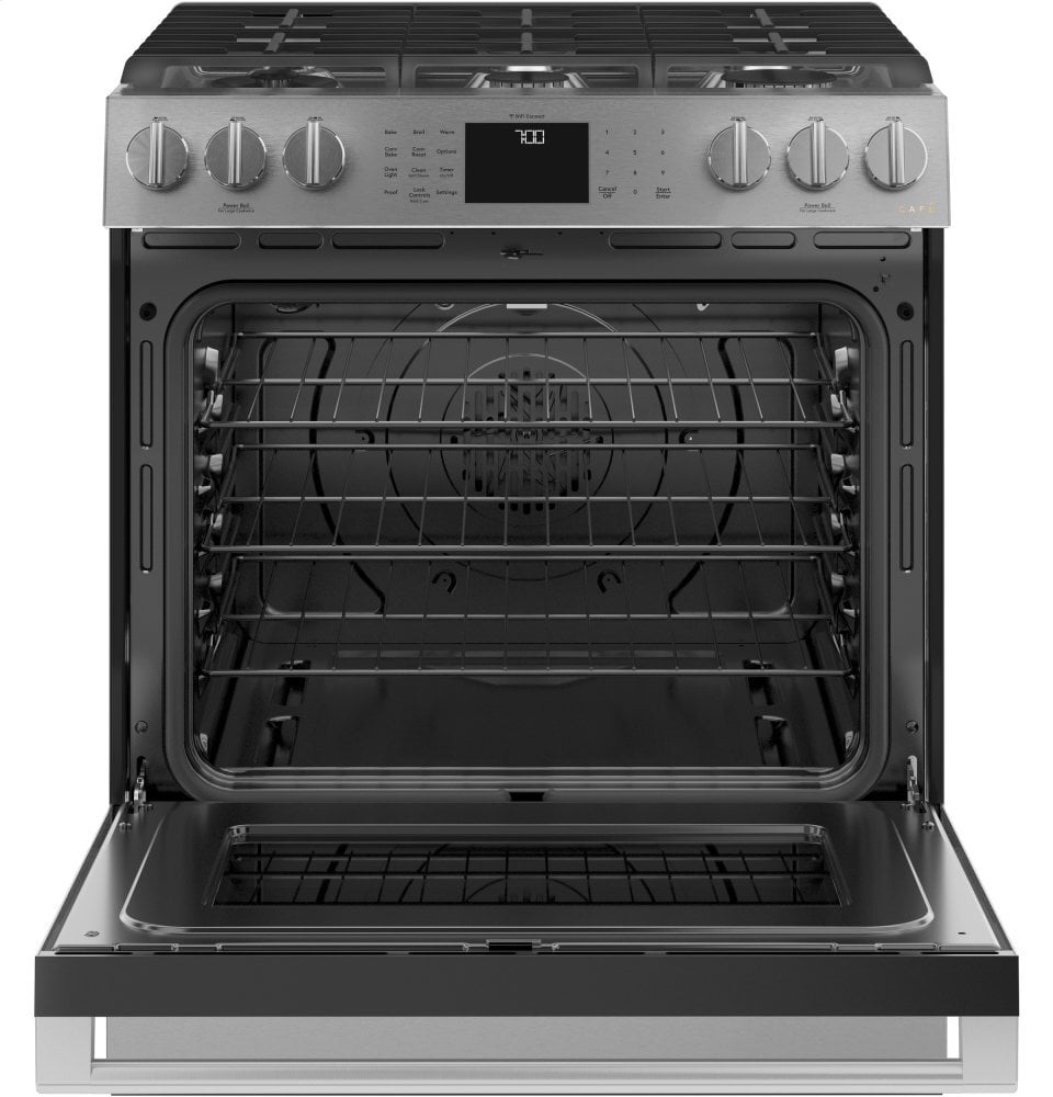 Cafe CGS700M2NS5 Café 30" Smart Slide-In, Front-Control, Gas Range With Convection Oven In Platinum Glass