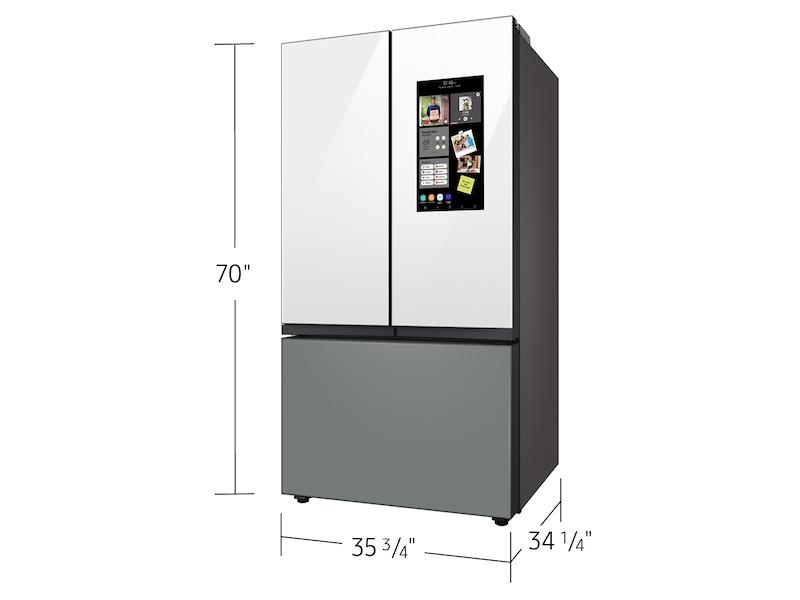 Samsung RF30BB69006M Bespoke 3-Door French Door Refrigerator (30 Cu. Ft.) - With Top Left And Family Hub™ Panel In White Glass - And Matte Grey Glass Bottom Door Panel
