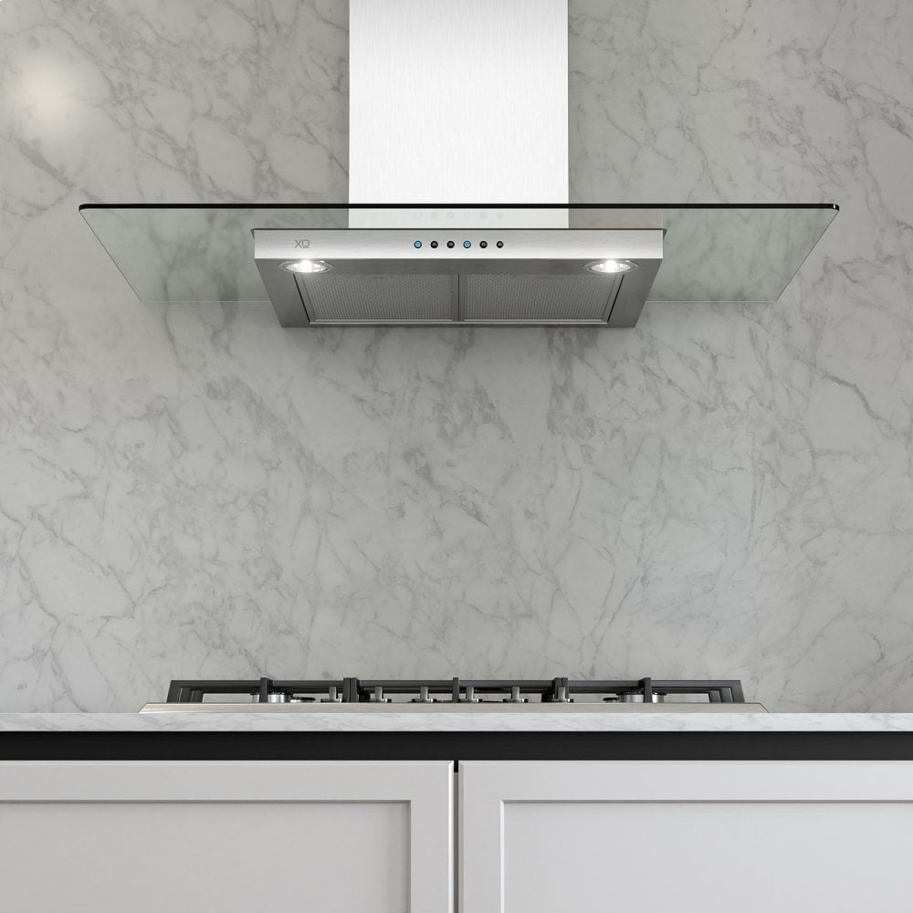 Xo Appliance XOQ30G 600 Cfm 30" Flat Glass And Stainless Italian Made Wall Mount Hood