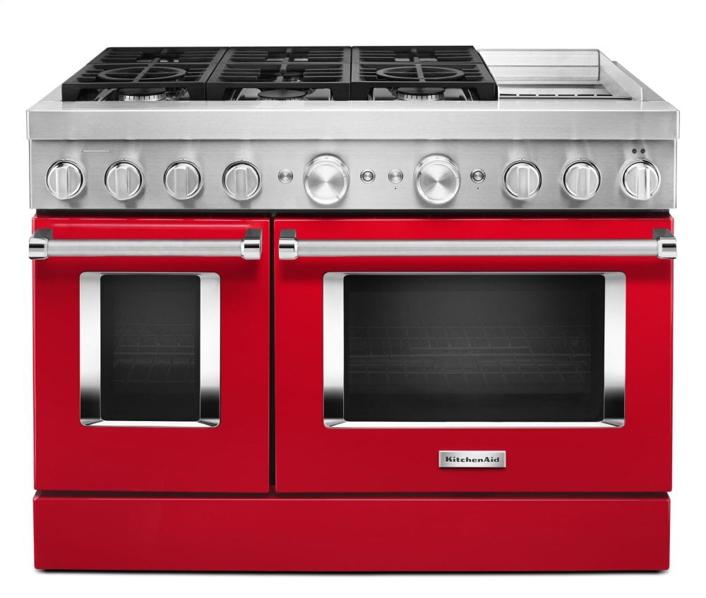 Kitchenaid KFDC558JPA Kitchenaid® 48'' Smart Commercial-Style Dual Fuel Range With Griddle - Passion Red