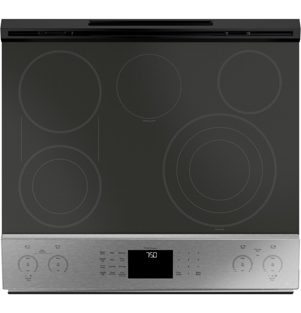 Cafe CES750M2NS5 Café 30" Smart Slide-In, Front-Control, Radiant And Convection Double-Oven Range In Black
