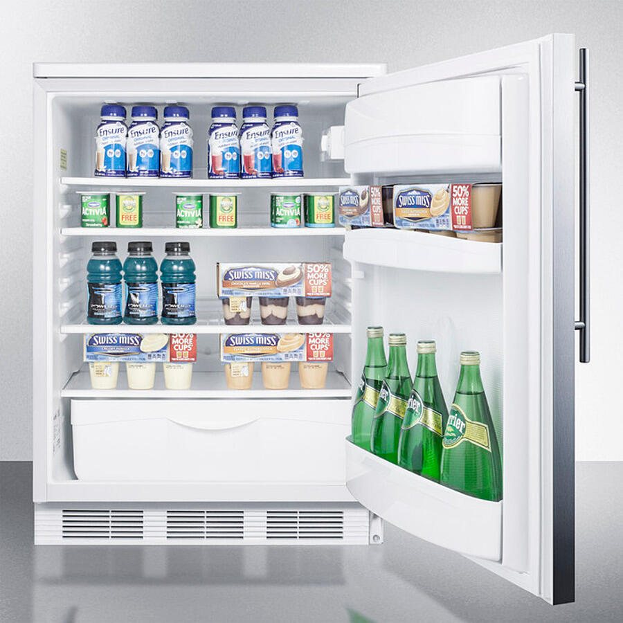 Summit FF6WSSHV Freestanding Counter Height All-Refrigerator For General Purpose Use, Auto Defrost W/Stainless Steel Wrapped Door, Thin Handle, And White Cabinet