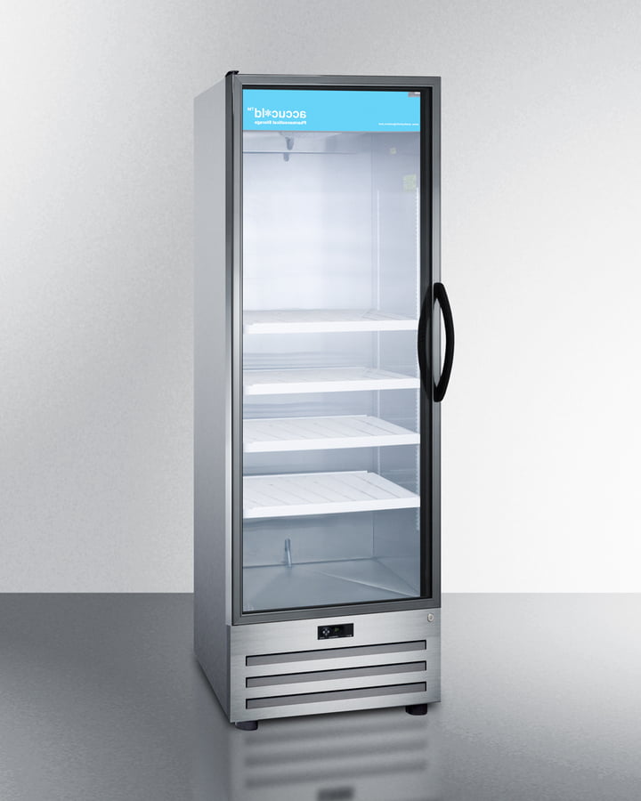 Summit ACR1415LH 14 Cu.Ft. Pharmaceutical All-Refrigerator With A Glass Door, Lock, Digital Thermostat, And A Stainless Steel Interior And Exterior Cabinet