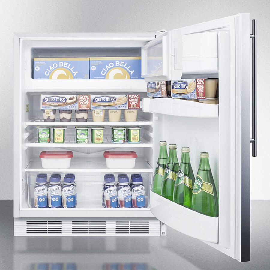 Summit CT66LWSSHVADA Freestanding Ada Compliant Refrigerator-Freezer For General Purpose Use, W/Dual Evaporator Cooling, Lock, Ss Door, Thin Handle, White Cabinet