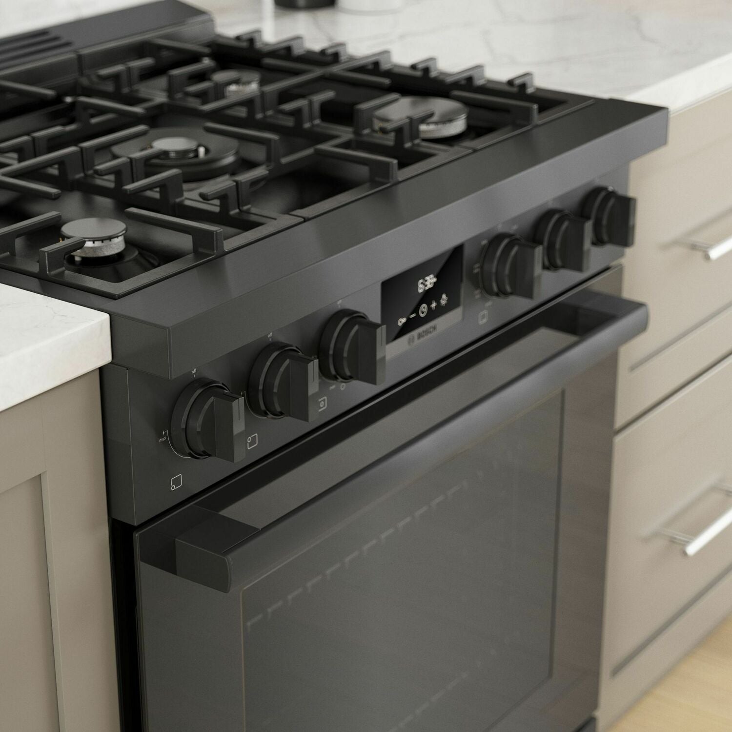 Bosch HDS8045U 800 Series Dual Fuel Freestanding Range 30'' Black Stainless Steel Hds8045U