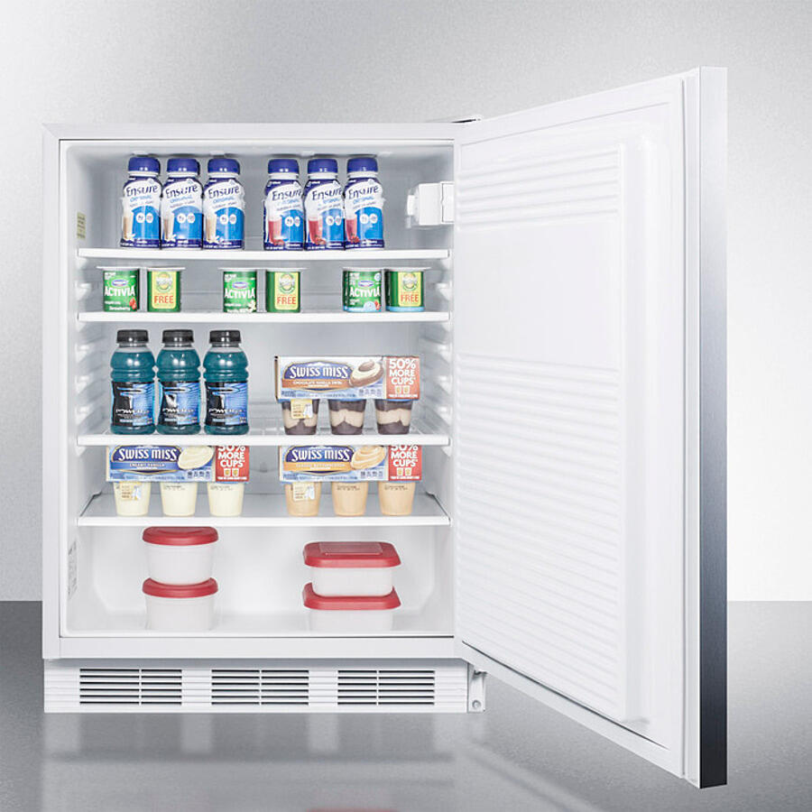 Summit FF7WSSHH Commercially Listed Freestanding All-Refrigerator For General Purpose Use, Auto Defrost W/Ss Wrapped Door, Horizontal Handle, And White Cabinet