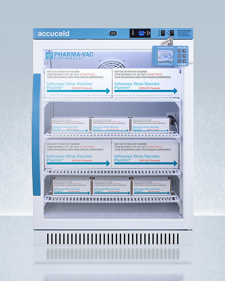 Summit ARG6PVDL2B Performance Series Pharma-Vac 6 Cu.Ft. Freestanding Ada Height Glass Door All-Refrigerator For Vaccine Storage With Factory-Installed Data Logger, Antimicrobial Silver-Ion Handle, And Hospital Grade Cord With 'Green Dot' Plug