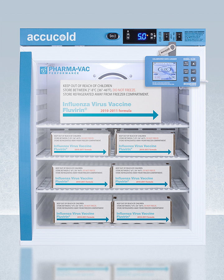 Summit ARG1PVDL2B Performance Series Pharma-Vac 1 Cu.Ft. Compact Glass Door All-Refrigerator For Vaccine Storage With Factory-Installed Data Logger And Hospital Grade Cord With 'Green Dot' Plug