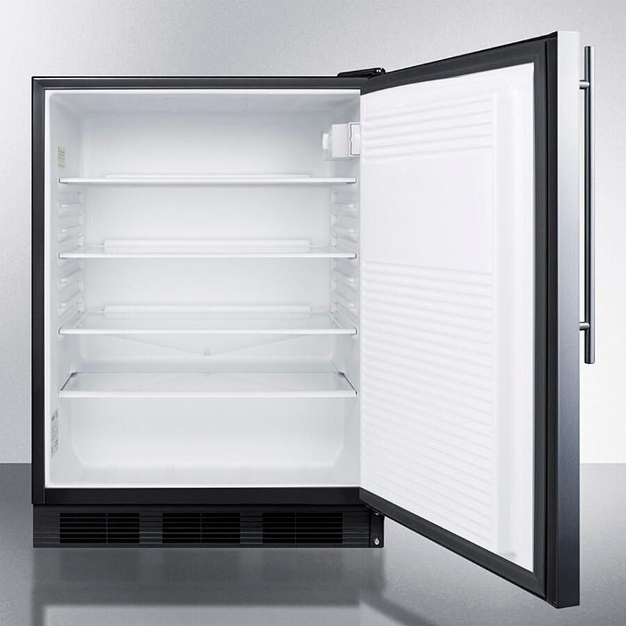 Summit FF7BKSSHVADA Ada Compliant Commercial All-Refrigerator For Freestanding General Purpose Use, Auto Defrost W/Ss Door, Thin Handle, And Black Cabinet