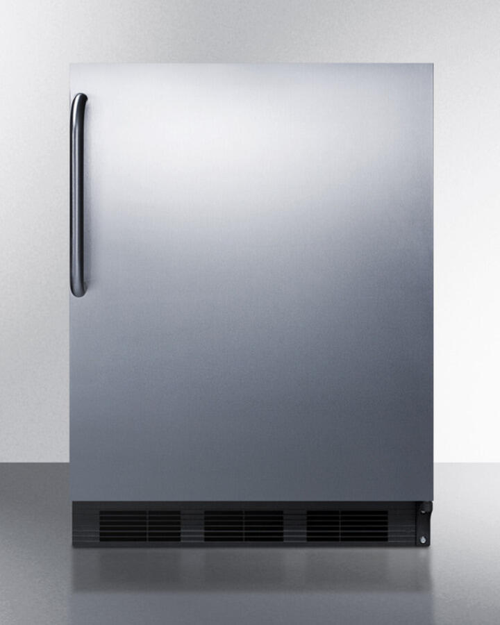 Summit FF6BSSTB Freestanding Counter Height All-Refrigerator For General Purpose Use, Auto Defrost W/Stainless Steel Wrapped Door, Towel Bar Handle, And Black Cabinet