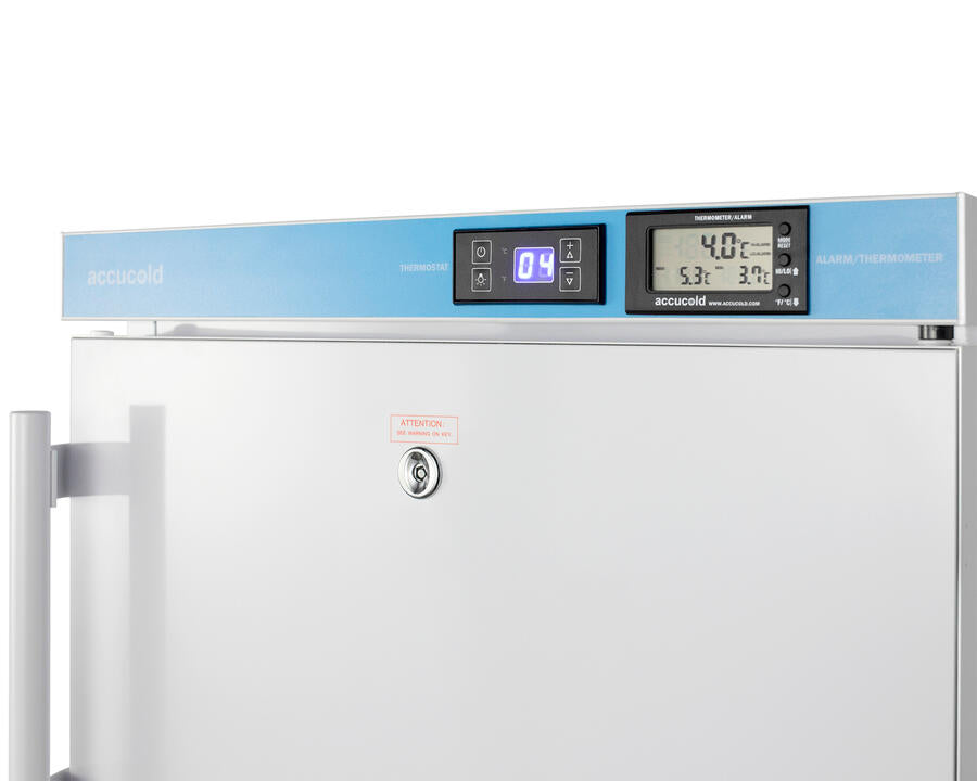 Summit ACR45L Pharmacy Series Ada Compliant 20" Wide Built-In Undercounter All-Refrigerator For Vaccine Storage, Frost-Free With An Internal Fan, External Digital Controls And Thermometer, And Lock