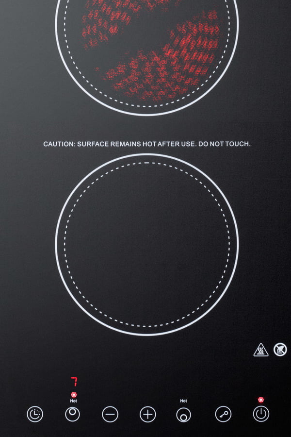 Summit CR2B15T1B 115V 2-Burner Cooktop In Black Ceramic Schott Glass With Digital Touch Controls, 2400W