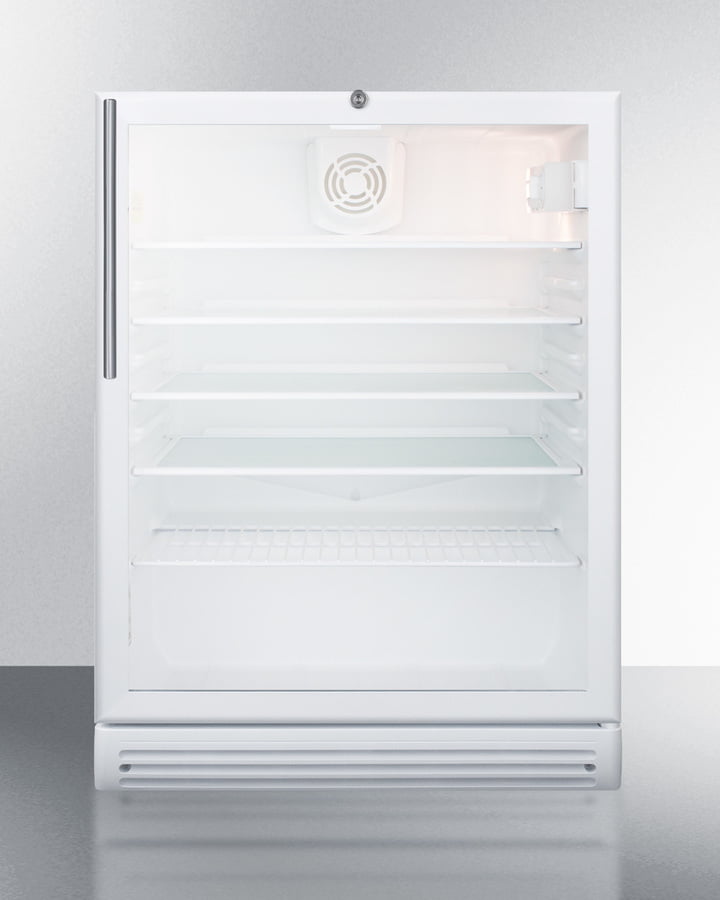 Summit SCR600GLBIHVADA Commercially Listed Ada Compliant Built-In Undercounter Beverage Center With White Cabinet, Glass Door, Stainless Steel Handle, And Lock