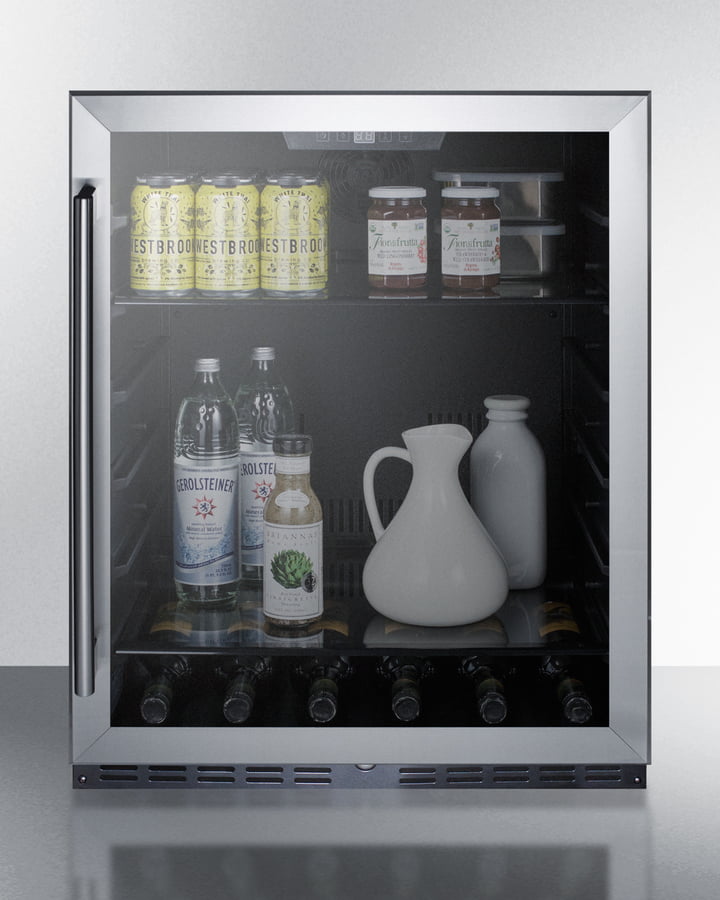 Summit AL57GCSS 24" Wide Built-In Ada Compliant Commercial Beverage Center For Display And Refrigeration Of Beverages And Food, With Glass Door, Digital Controls, Front Lock, Led Lighting, And Stainless Steel Wrapped Cabinet
