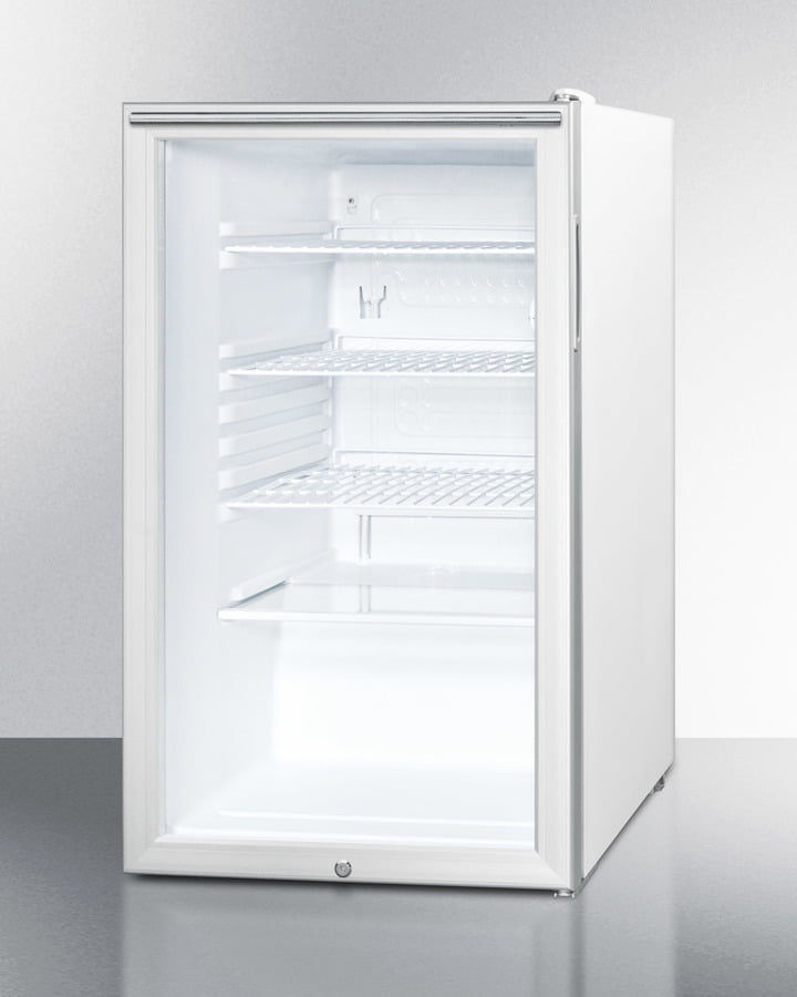 Summit SCR450L7HHADA Commercially Listed Ada Compliant 20" Wide Glass Door All-Refrigerator For Freestanding Use, Auto Defrost With A Lock, Horizontal Handle And White Cabinet