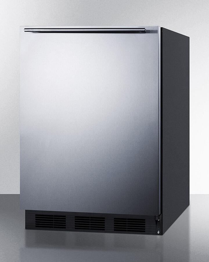 Summit FF6BKBISSHH Built-In Undercounter All-Refrigerator For General Purpose Use W/Automatic Defrost, Stainless Steel Wrapped Door, Horizontal Handle, And Black Cabinet