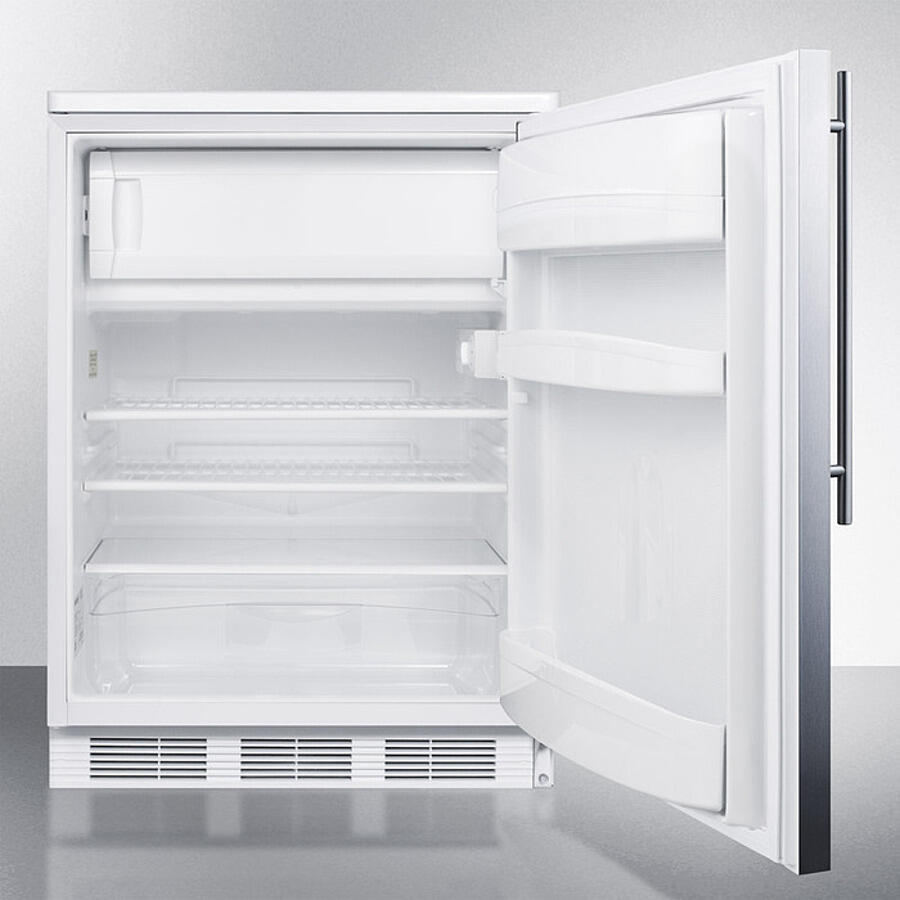 Summit CT66LWSSHV Freestanding Refrigerator-Freezer For General Purpose Use, With Dual Evaporator Cooling, Cycle Defrost, Lock, Ss Door, Thin Handle And White Cabinet