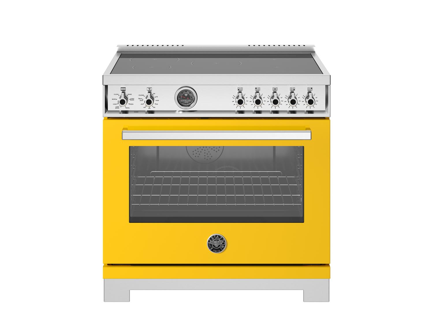 Bertazzoni PRO365ICFEPGIT 36 Inch Induction Range, 5 Heating Zones And Cast Iron Griddle, Electric Self-Clean Oven Giallo