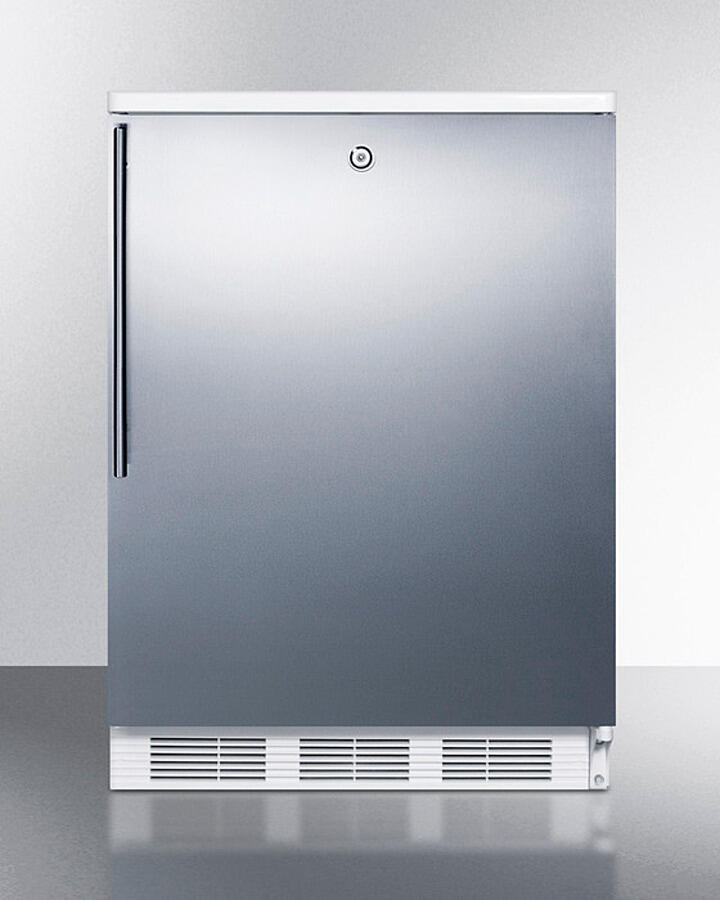 Summit FF6LW7SSHV Commercially Listed Freestanding All-Refrigerator For General Purpose Use, Auto Defrost W/Lock, Ss Wrapped Door, Thin Handle, And White Cabinet