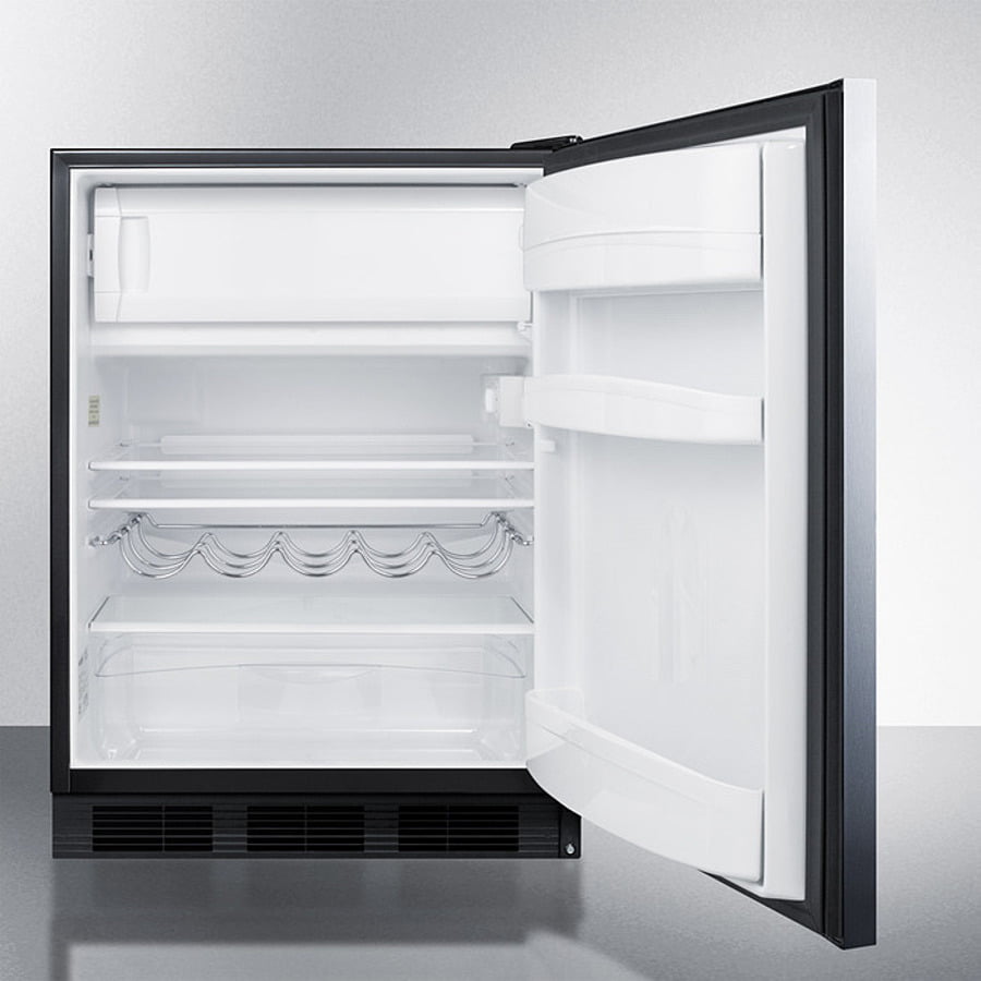 Summit CT663BKSSHH Freestanding Counter Height Refrigerator-Freezer For Residential Use, Cycle Defrost With A Stainless Steel Wrapped Door, Towel Bar Handle, And Black Cabinet