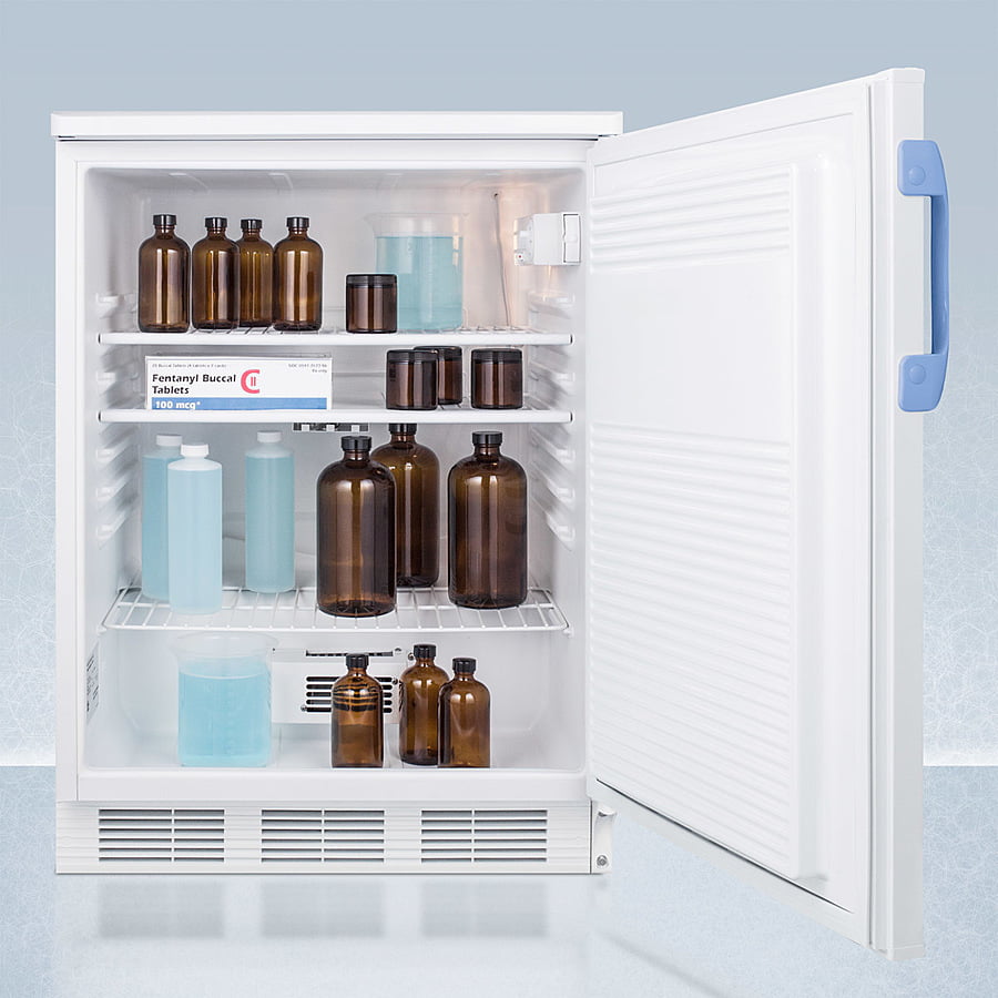 Summit FF7LWBIMED2 Built-In Undercounter Auto Defrost Medical/Scientific All-Refrigerator With Front Control Panel Equipped With A Digital Thermostat And Nist Calibrated Thermometer/Alarm; Includes Front Lock, Hospital Grade Cord, And Internal Fan