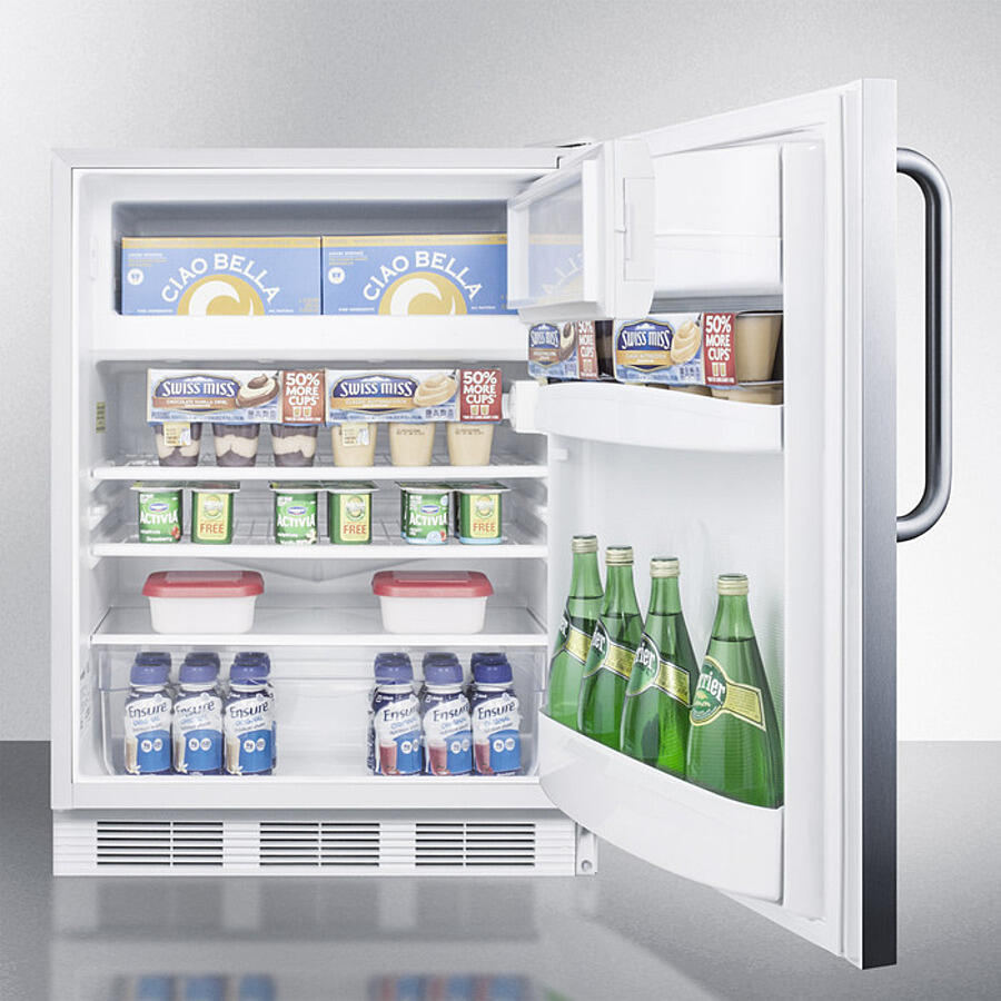 Summit CT66LWBISSTBADA Built-In Undercounter Ada Compliant Refrigerator-Freezer For General Purpose Use, W/Dual Evaporator Cooling, Lock, Ss Door, Tb Handle, White Cabinet