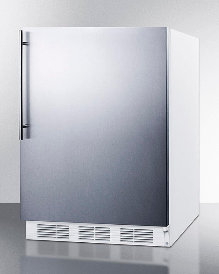 Summit FF6WBI7SSHVADA Ada Compliant Commercial All-Refrigerator For Built-In General Purpose Use, Auto Defrost W/Stainless Steel Wrapped Door, Thin Handle, And White Cabinet
