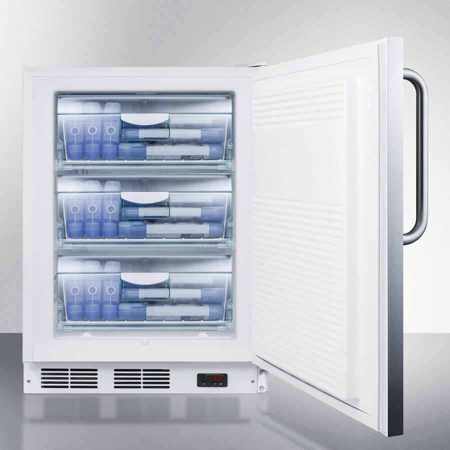 Summit VT65MLBISSTBADA Ada Compliant Built-In Medical All-Freezer Capable Of -25 C Operation, With Lock, Stainless Steel Door, Towel Bar Handle, And White Cabinet