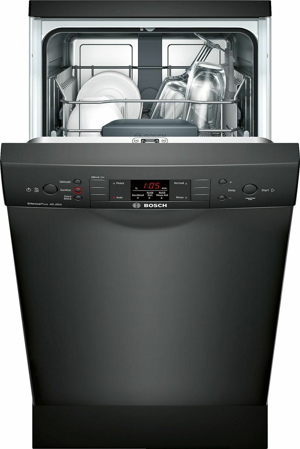 Bosch SPE53U56UC Ada 18" 300 Series Recessed Hndl, 4/4 Cycles, 46 Dba, Rckmatic, 9 Pl Stgs - Bl