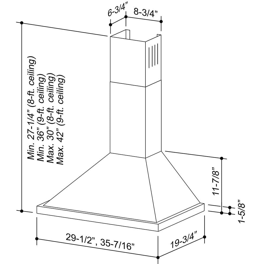 Broan B5836SS Broan® 36-Inch European Style Wall-Mount Chimney Range Hood, 450 Cfm, Stainless Steel